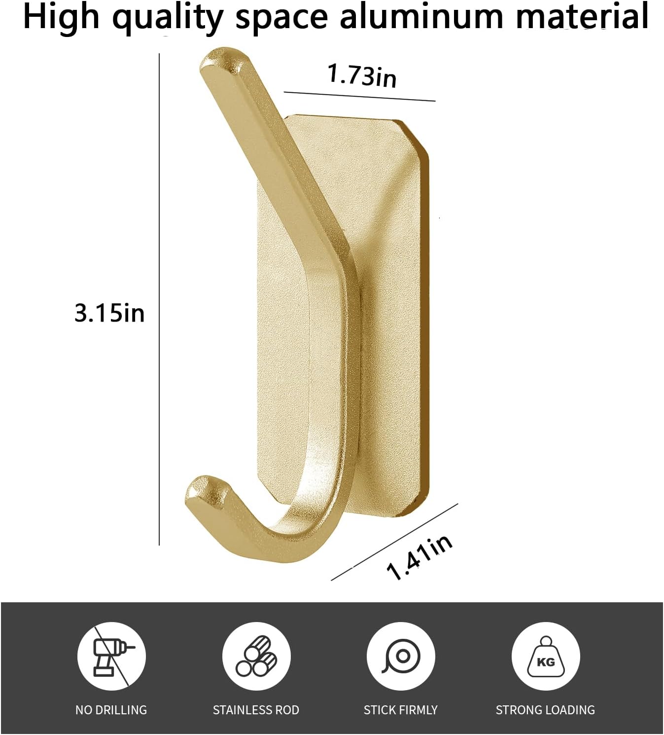 Paoli Heavy Duty Adhesive Hooks,Self-Adhesive Hooks Multiple Colors and Styles 30 lb Maximum Load for Home Schools and Offices (4pc, Gold)