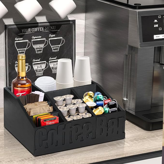 Jorkol Coffee Bar Organizer for Coffee Bar Accessories, Wood Coffee Station - Image 2