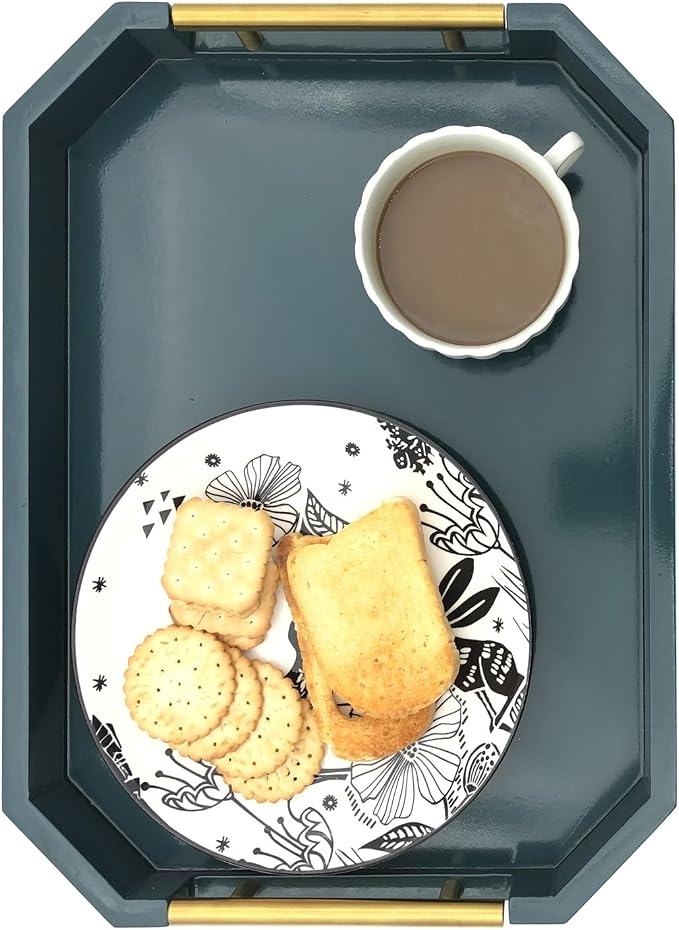 Serving Tray with Polished Metal Handles, Hexagon Coffee Table Tray, Modern - Image 5