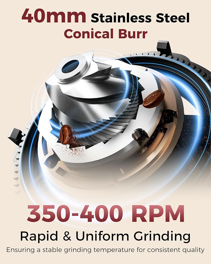 Tuni G2 Conical Burr Coffee Grinder, 70 Grind Settings Anti-static Burr Mill - Image 3