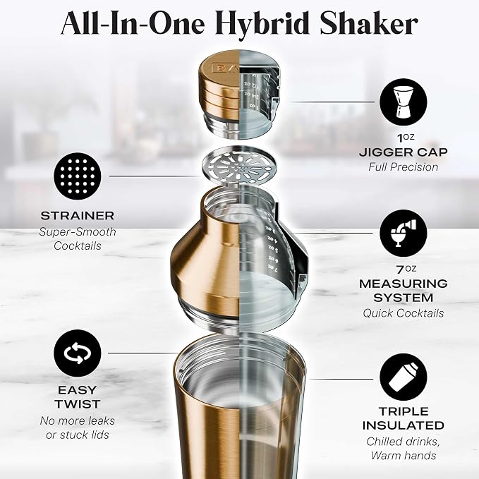 BARE BARREL Insulated Cocktail Shaker Set | Double Wall Stainless Steel | - Image 4