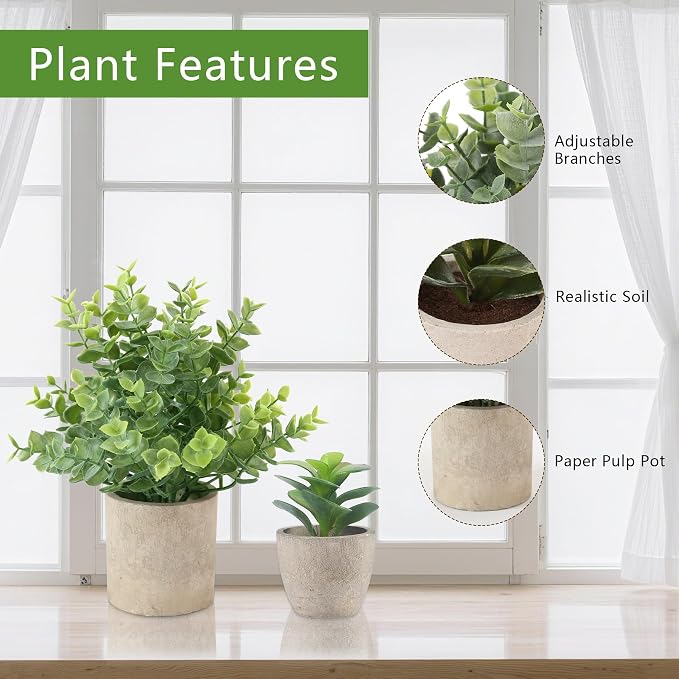 ALAGIRLS 4 Pack Small Fake Plants, Small Faux Plants in Pulp Pot, - Image 5