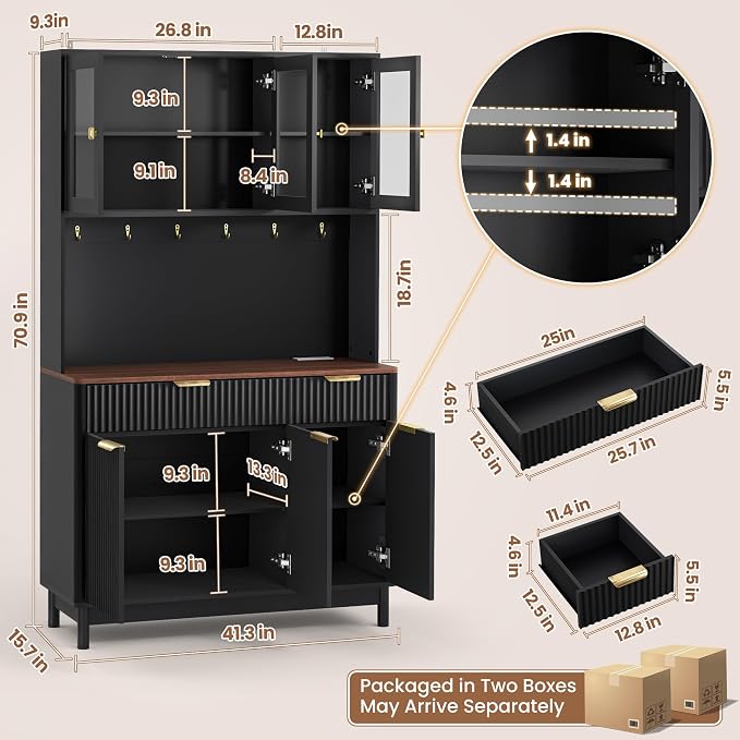 71'' Fluted Kitchen Pantry Cabinet - Image 2