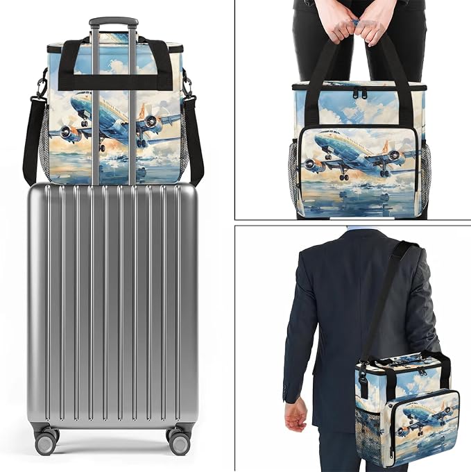 Airplane Retro Coffee Maker Carring Bag, Large Insulated Storage Organizer Case - Image 7
