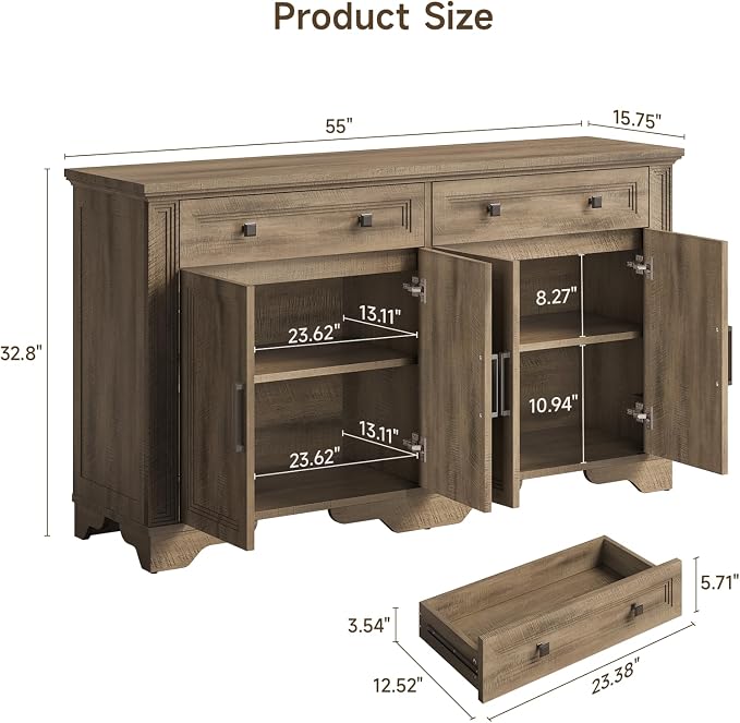 ONBRILL 55" Sideboard Buffet Cabinet, Kitchen Buffet Storage Cabinet, Large - Image 3