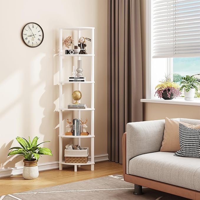 VIMBER Corner Shelf, 6-Tier Corner Bookshelf, Industrial Corner Ladder Shelf - Image 2