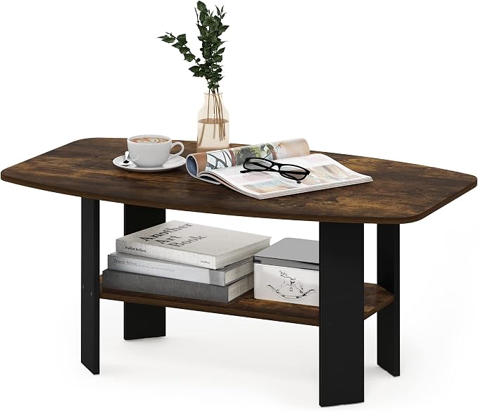 Furinno Simple Coffee Table, 2-Tier Small Coffee Table wih Open Shelf, Side - Image 3