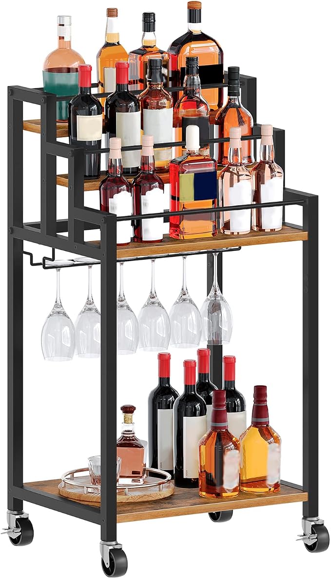 YATINEY Bar Cart, 3 Tier Home Bar Serving Cart by Yatiney