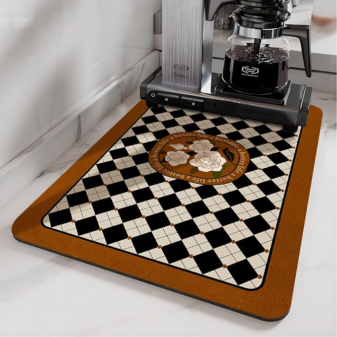 Coffee Bar Mat Rubber Dish Drying Mat by PtRug