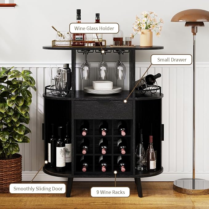 31.5" Home Bar Cabinet with Wine Rack, Industrial Coffee Bar Cabinet with - Image 7