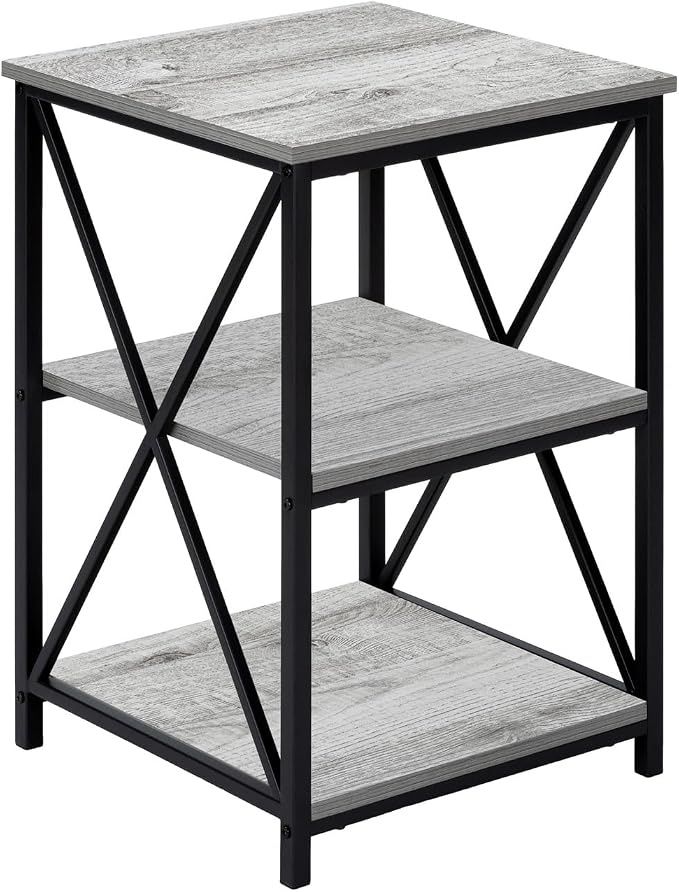 3-Tier Grey Side Table with Storage Shelves, 18 Inch Square Accent Table - Image 5