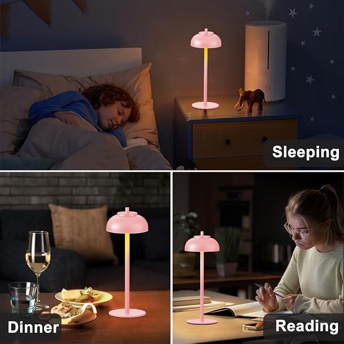 Pink Table Lamp Set of 2 Rechargeable, Table Lights Battery Operated-IP65 - Image 2