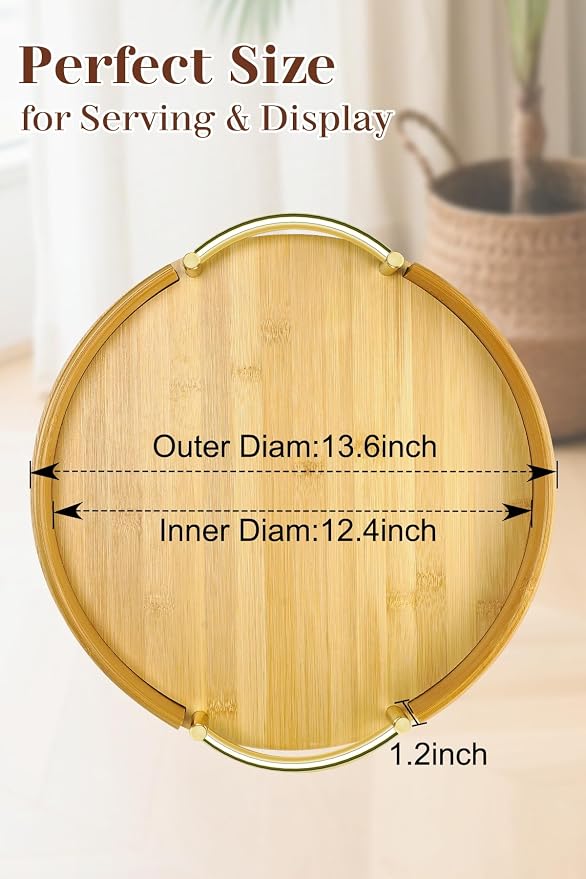 JUPELI 14″ Round Bamboo Serving Tray - Image 2