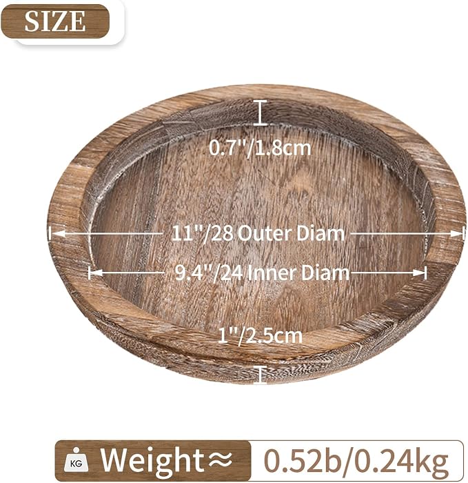 Hanobe Wooden Tray for Coffee Table: Candle Holder Plate Round Decorative - Image 3