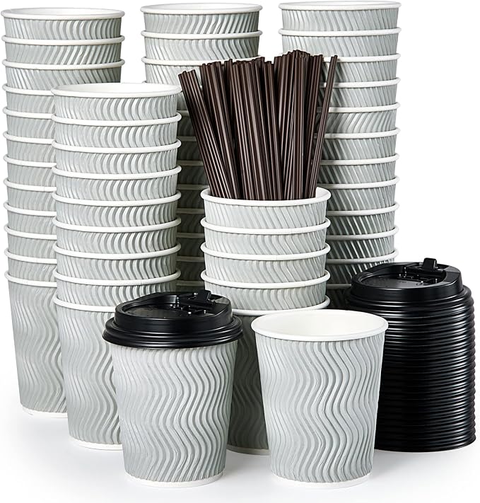 MUCHII 8 oz Disposable Paper Coffee Cups, Hot Chocolate, and Drinks by MUCHII