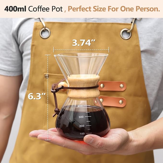 Pour Over Coffee Maker 14 OZ, 4 Cup Borosilicate Glass Drip Coffee Maker - Image 2