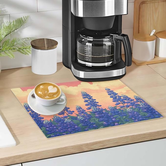 Cute Bluebonnet and Sky Coffee Mat Coffee Bar Maker Station Pot Spill Machine - Image 4