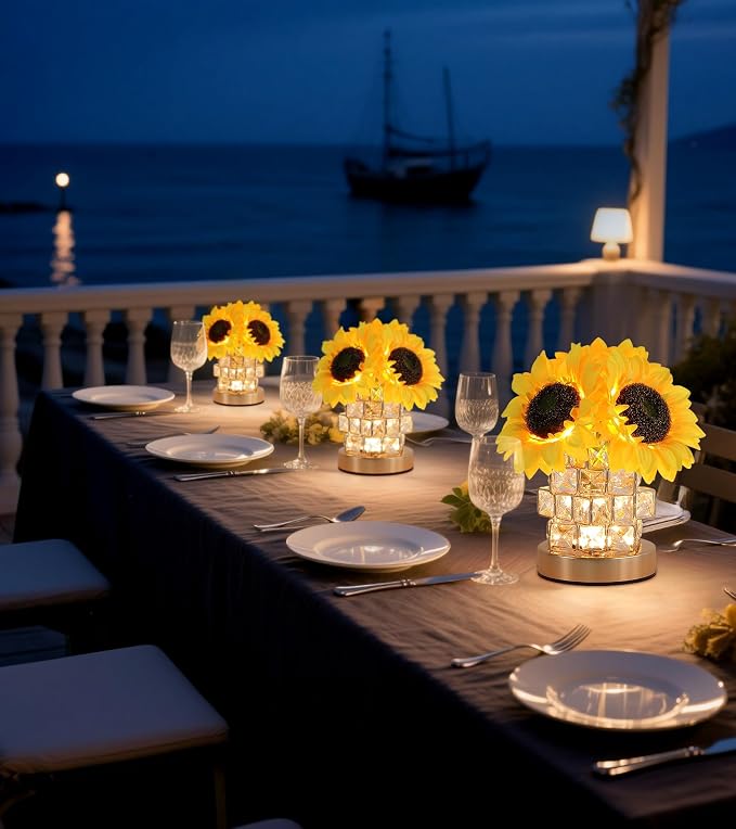 AIHYING Sunflowers Flower Lamp, Rechargeable Cordless Touch Lamp, 3-Colour - Image 4