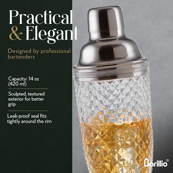 Barillio 14 oz Glass Cocktail Shaker | Cobbler Mixer - Image 2