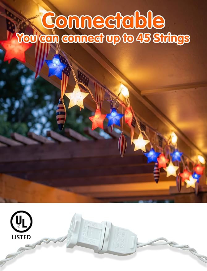 SUNSGNE 8.5FT Red White and Blue Star String Lights, 4th of July Lights - Image 7