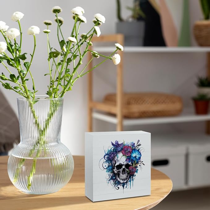 Cute Aesthetic Halloween Gothic Wooden Box Sign Butterfly Skeleton Desk Decor - Image 3