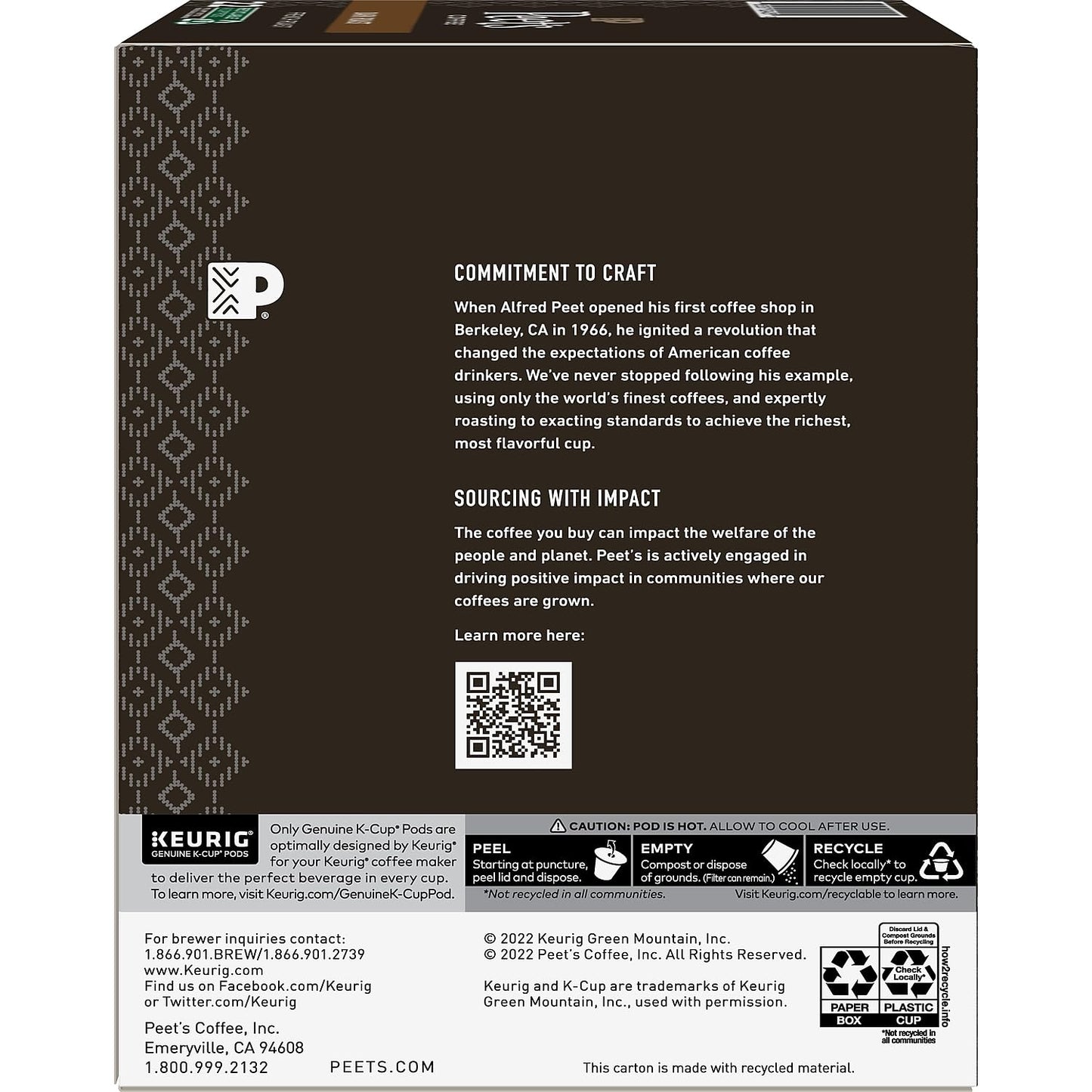 Peet's Coffee French Roast, Dark Roast, 22 Count Single Serve K-Cup Coffee Pods for Keurig Coffee Maker