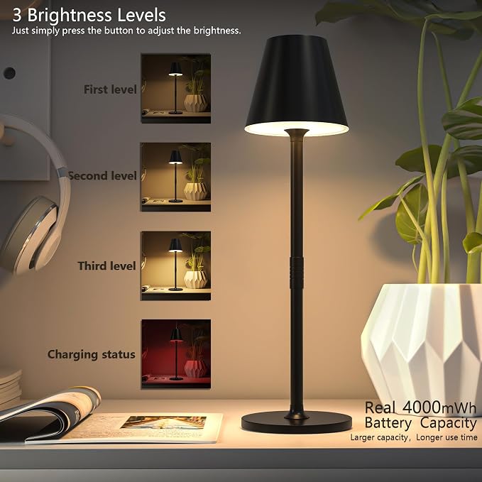Timjorman 2-Pack Cordless Table Lamps - 5000mAh Rechargeable Battery Operated - Image 2