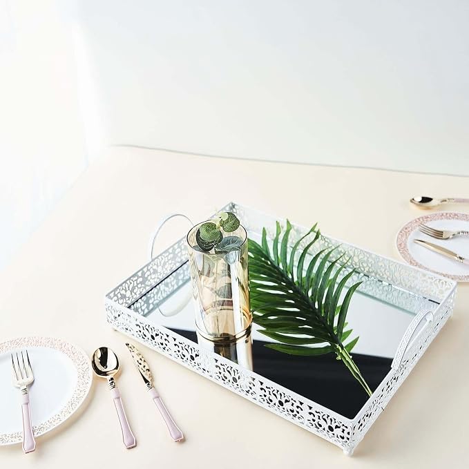 Efavormart 16"x12" Lace White Metal Decorative Serving Trays - Image 8