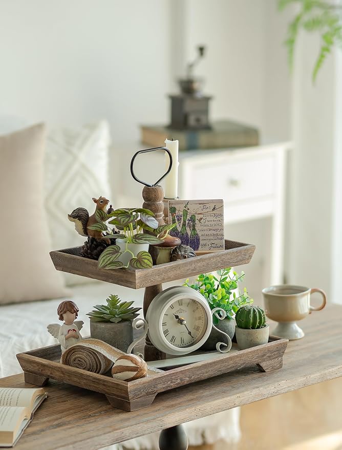 Hanobe Tiered Tray for Table Decor: 2 Tier Coastal Beach Decorative Stand | - Image 9