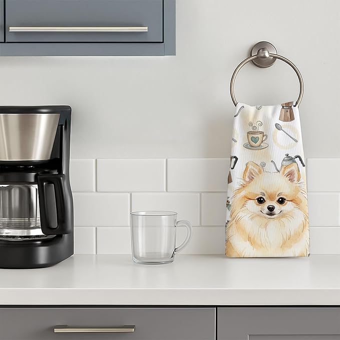 Caroline's Treasures Cream Pomeranian Coffee Bar Kitchen Towel Velour Plush - Image 3