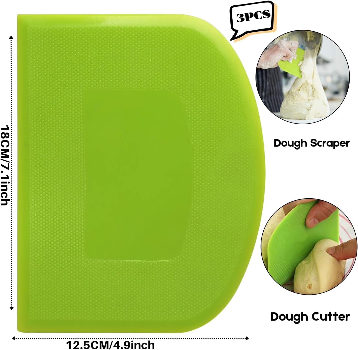 SURDOCA Dough Scraper Bench Scraper - 3P 7.1x4.9" Plastic Flexible Bowl Scraper, Sharp Edge & Angles Cake Scraper. Non-Slip Bakeware Decorating Tools Sculpting & Modeling Tools - Green+Blue+White