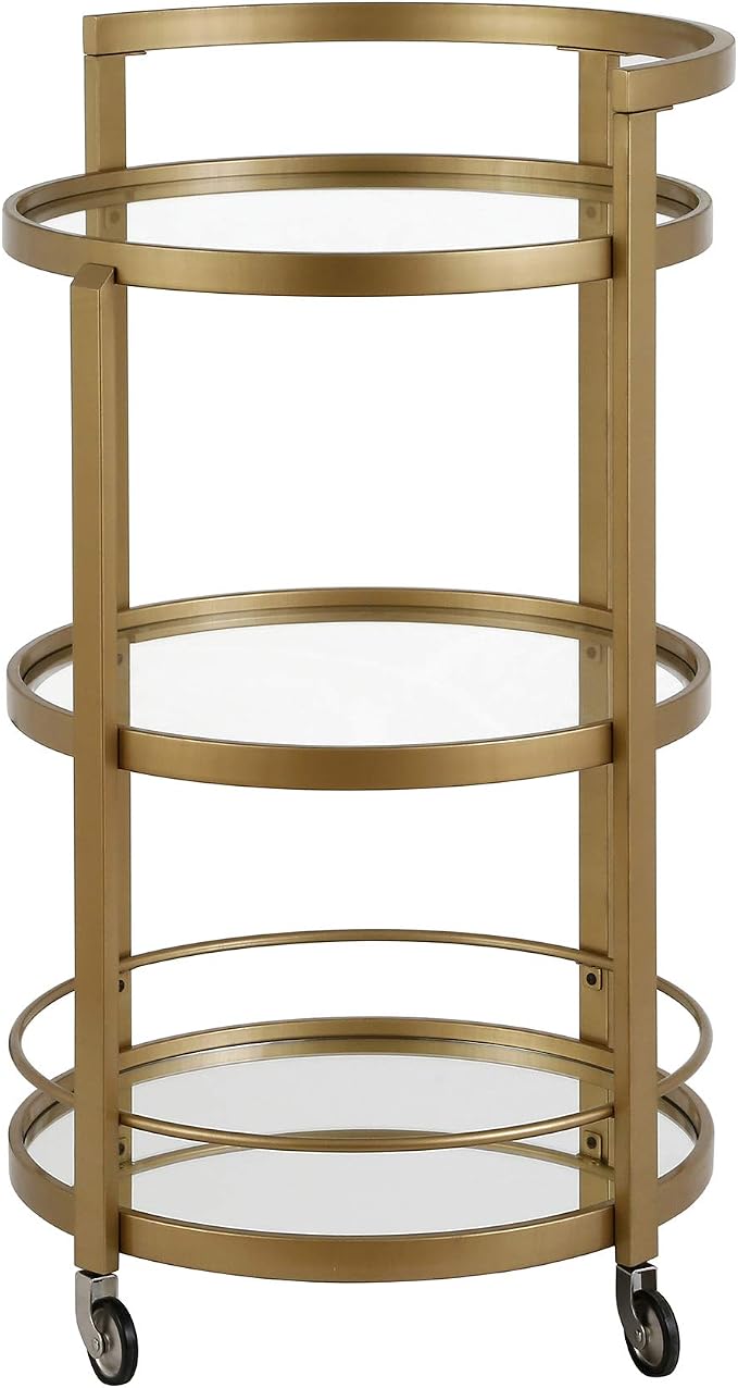 Henn&Hart 21" Wide Round Bar Cart in Brass, Bar Carts - Image 2