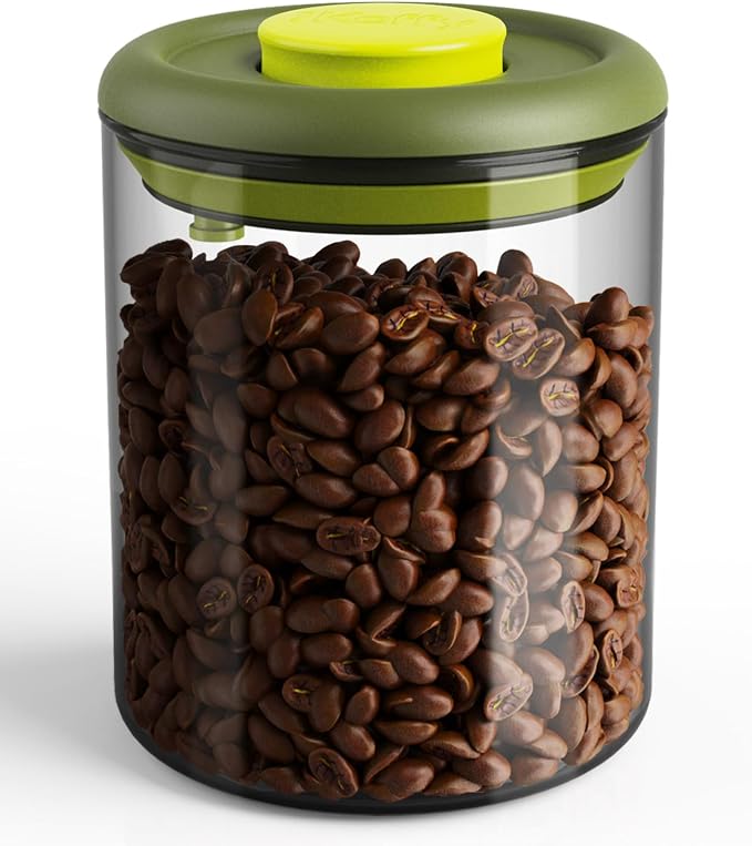 Airtight Coffee Canister – One-Way CO₂ Valve, UV Protection, 3X Thicker Glass by iKoffy