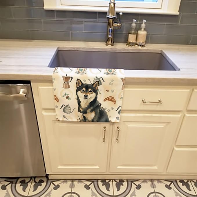 Caroline's Treasures Black and Tan Shiba Inu Coffee Bar Kitchen Towel Velour - Image 2