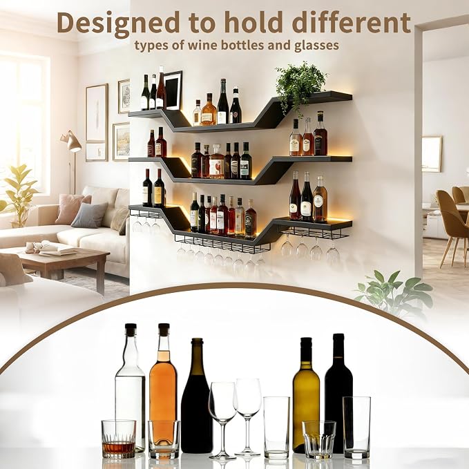 47.2-inch/120cm Metal Wall Mount Wine Rack, 3-tiers Modern Wall Bar Shelf - Image 4