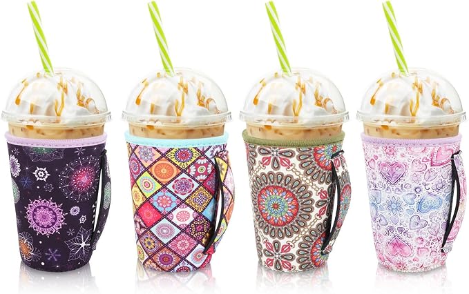 4Pack Reusable Iced Coffee Sleeve Insulator Sleeves by AJLTPA