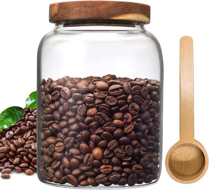 Glass Coffee Storage Jar with Lids Scoop Round Glass Coffee Ground Containers by OULOVECO