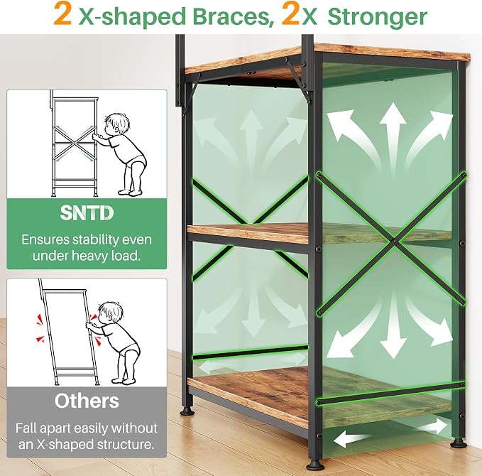 SNTD Bakers Rack with Power Outlet, Kitchen Shelves Microwave Stand with Wire - Image 8
