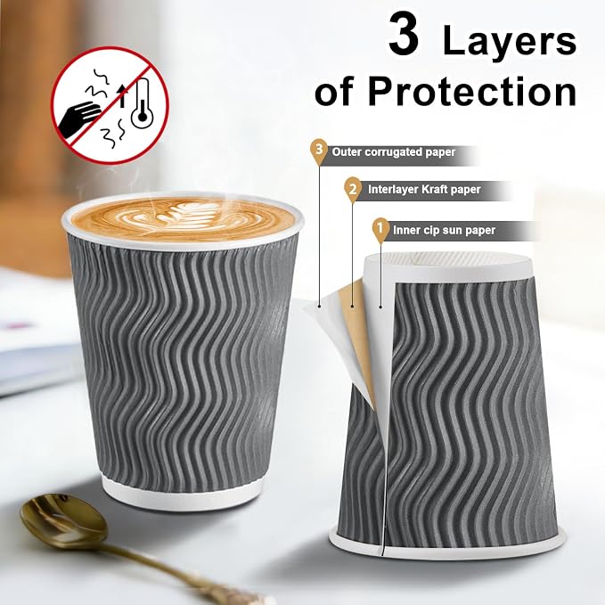 Clawsoff Coffee Cups 10 oz 120 Pack, Corrugated Insulated Ripple Wall - Image 3