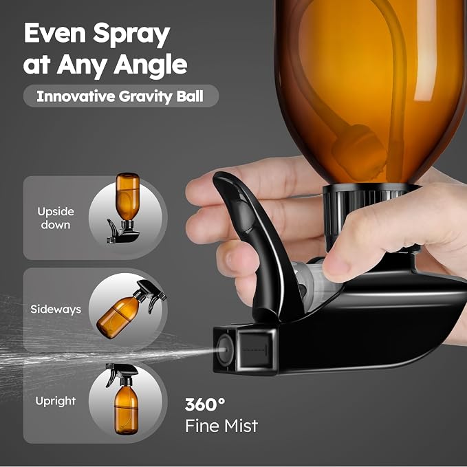 Tecohouse Amber Glass Spray Bottles 8oz, 2 Pack 360° Water Spray Bottle - Image 2