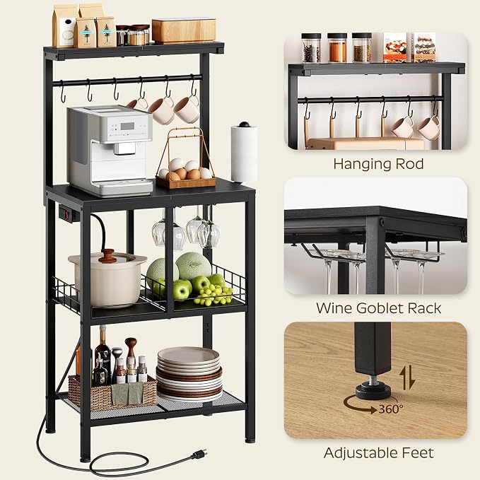 YATINEY Bakers Rack with Power Outlet, Microwave Stand with Paper Holder - Image 8