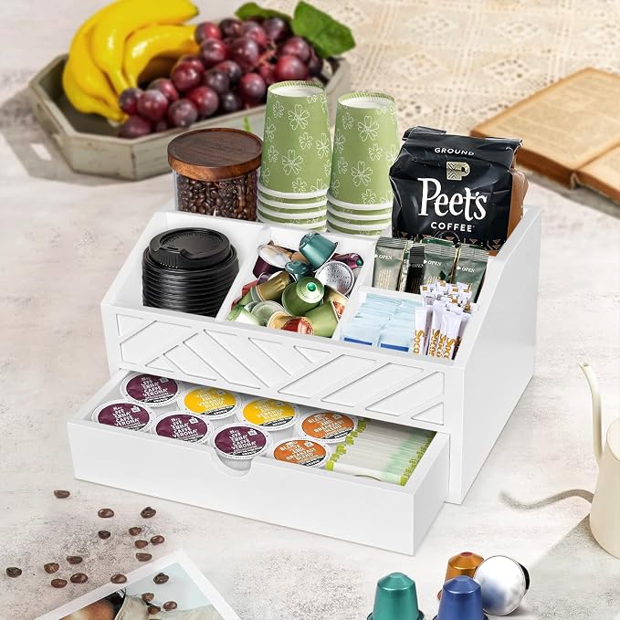 Coffee Bar Organizer with Drawer, Coffee Station Organizer - Image 2