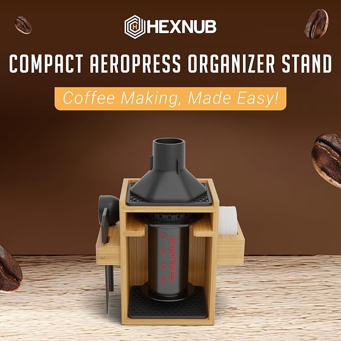 HEXNUB Organizer Stand for AeroPress Bamboo Coffee Caddy Compact Black | - Image 2