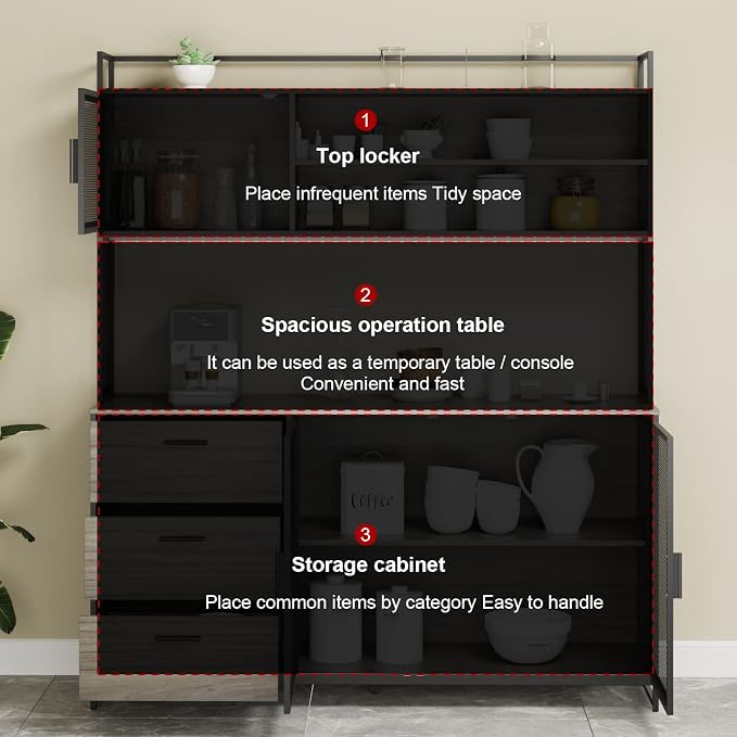 AGOTENI Large Kitchen Hutch Cabinet, Storage Cupboard Pantry - Image 5