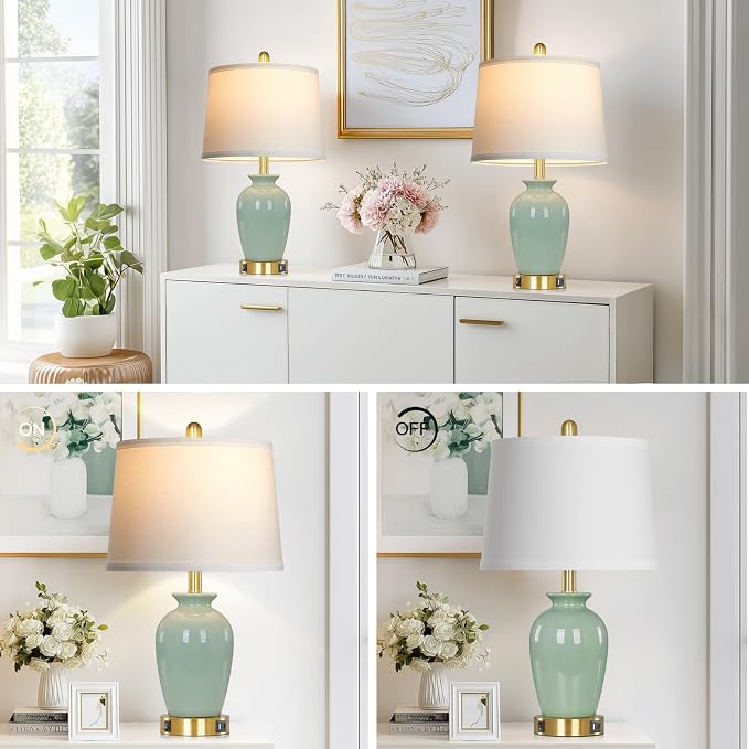 Cinkeda 23" Set of 2 Olive Green Ceramic Table Lamp - Image 8
