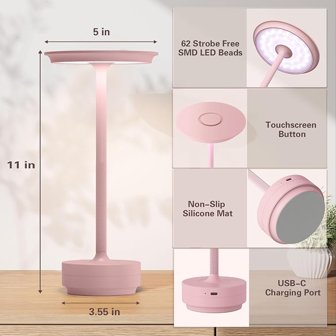 Cordless Table Lamp Set of 2, Rechargeable Battery Powered LED Table Lamps - Image 2