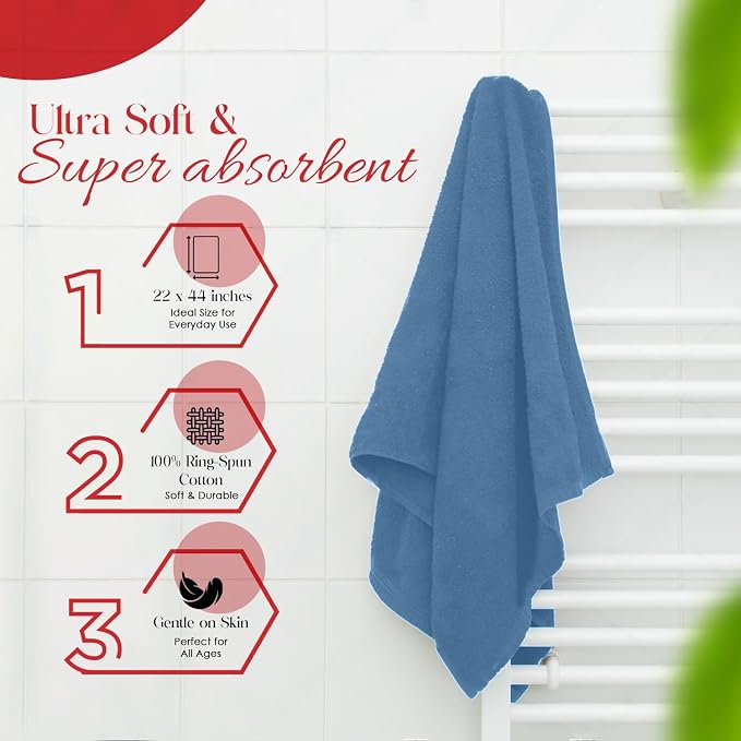 RIVERSIDE 100% Ring-Spun Cotton Bath Towels Set of 4 22 x 44 - Image 7