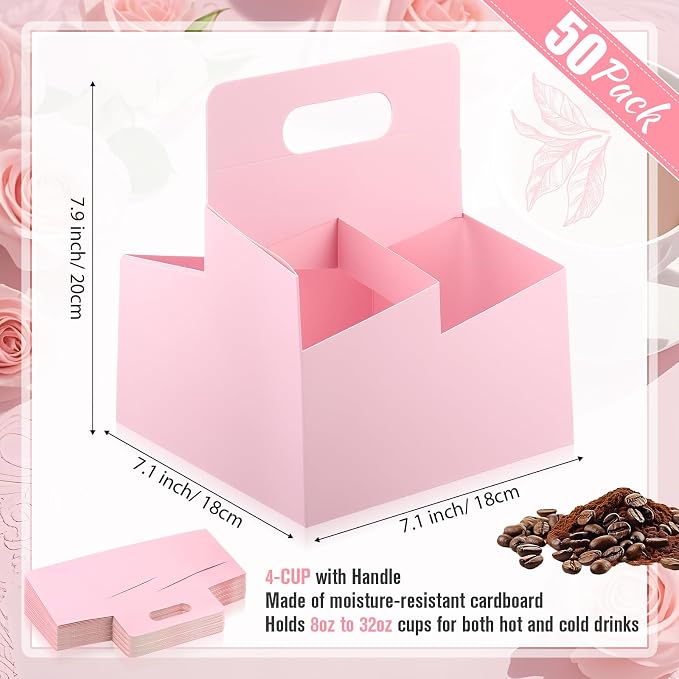 Jetec 50 Pcs 4 Cup Pink Drink Carrier - Image 2