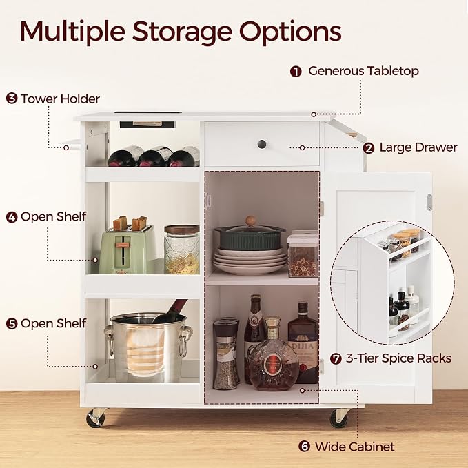 MAHANCRIS Kitchen Island with Power Outlet, Kitchen Storage Island with Drawer - Image 6