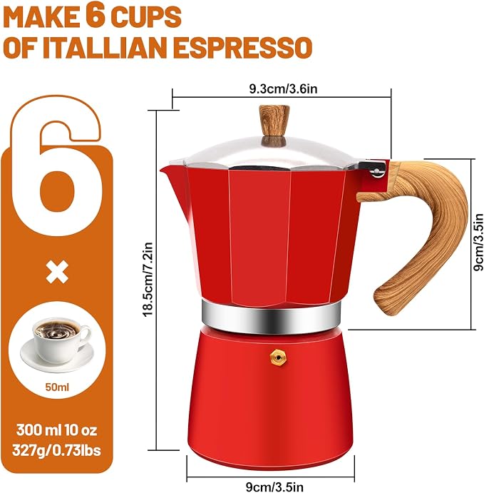 6 Cup Aluminum Espresso Stovetop Moka Pot Express Coffee Maker Percolator - Image 2